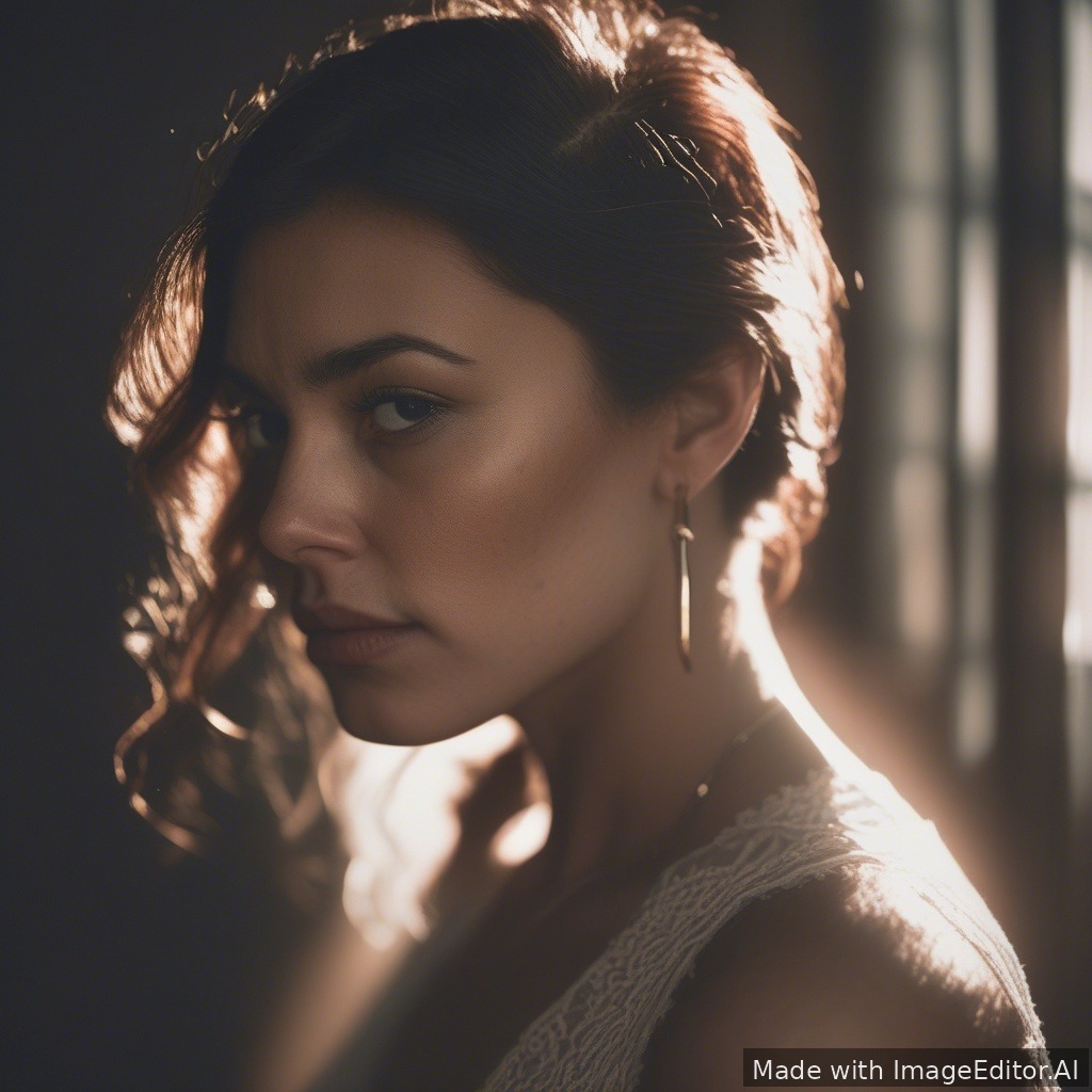 Cinematic portrait, dramatic lighting, 85mm lens