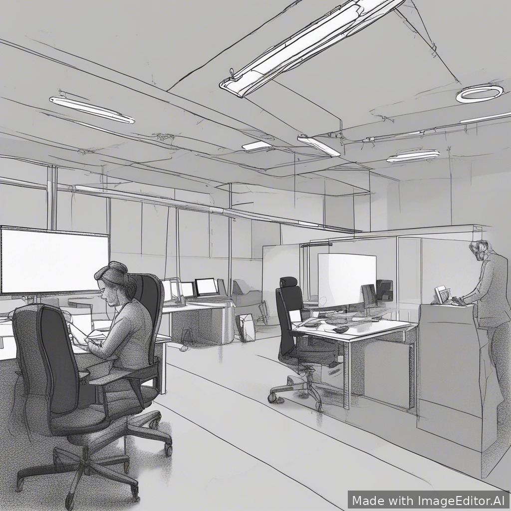 lag en tegning som illusterterer arbeidet til en IT ansatt'