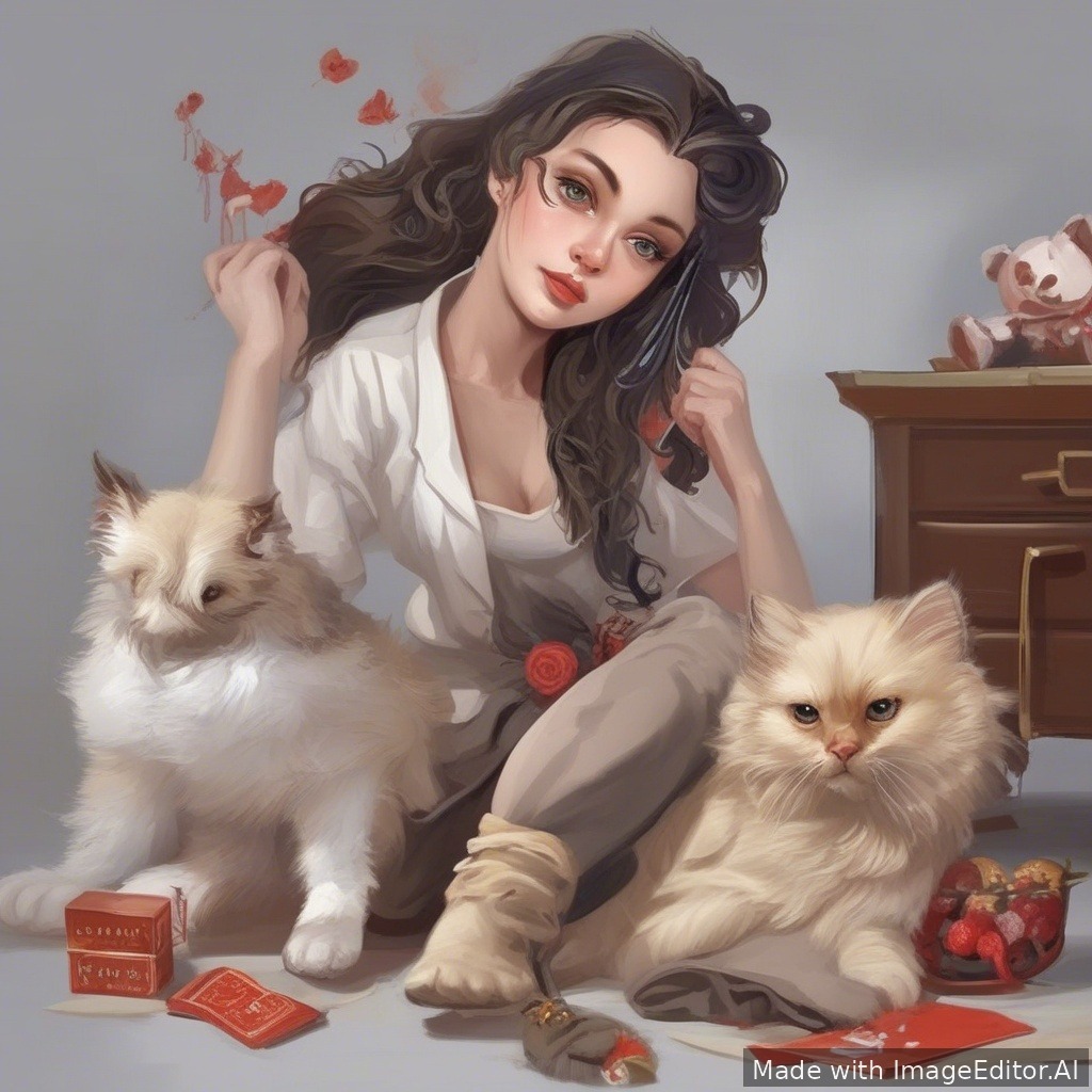 Девушка играет с киской