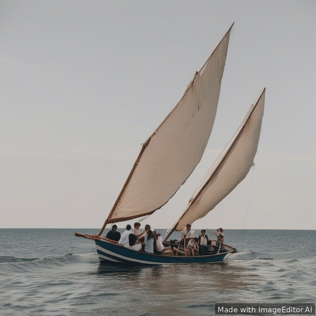 A group of people are sailing on a boat in the sea. 
