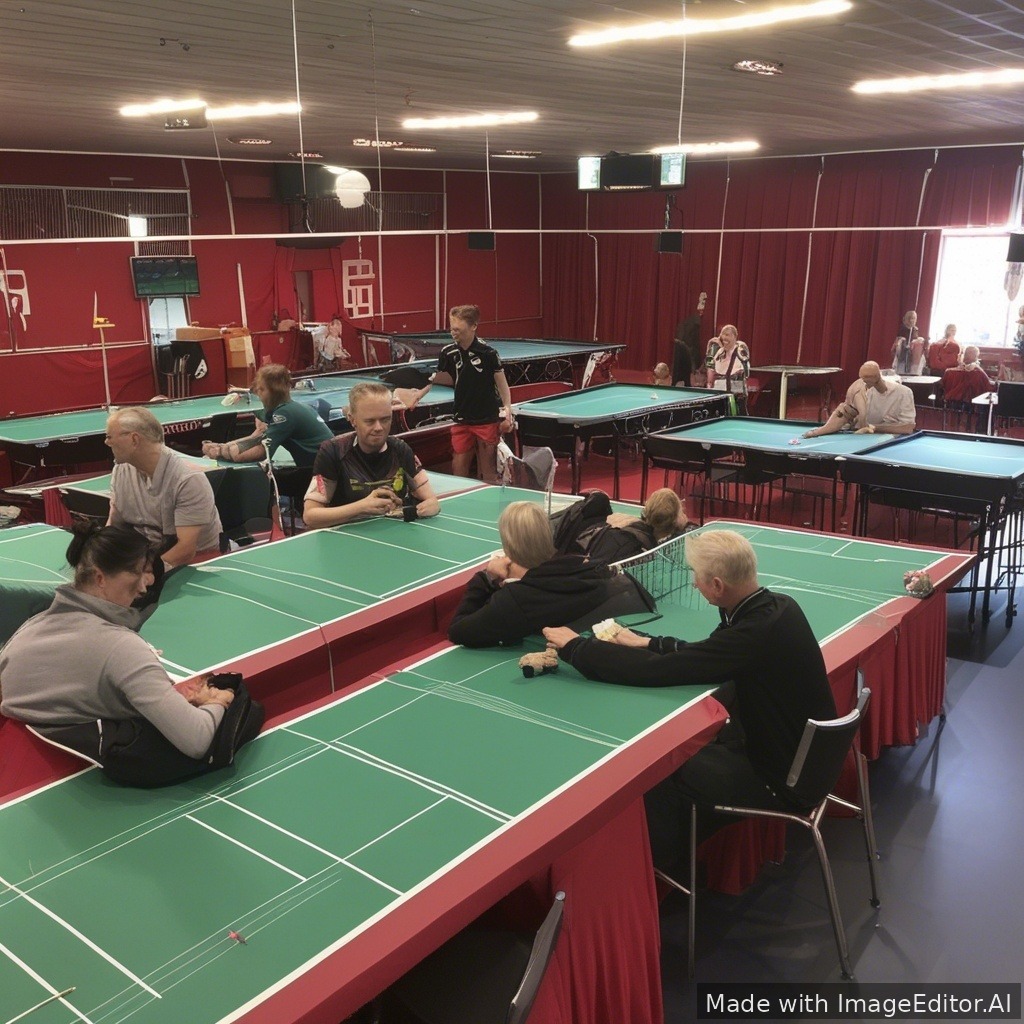 En rød djævel, der spiller badminton, drikker øl og spiller casino
