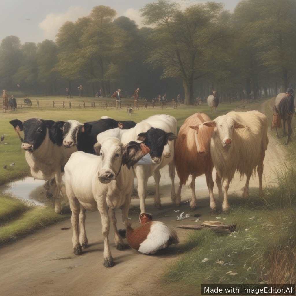 Boer dorst met de vlegel op stro
