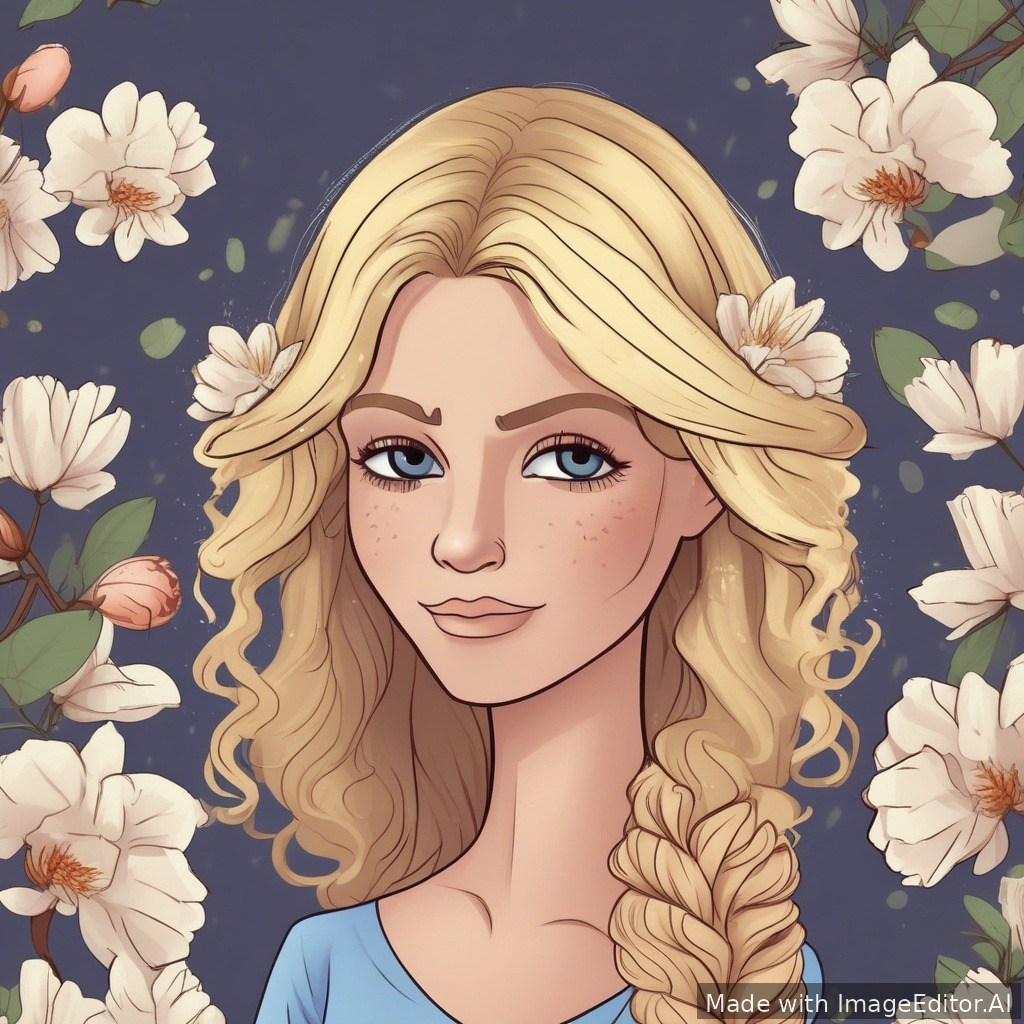 een meisje met blond stijl haar en ze heeft een jurkje aan met bloemetjes er op als avatar

