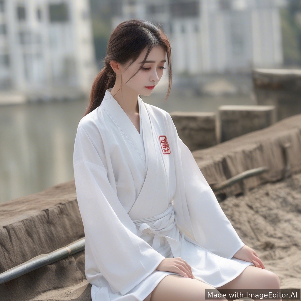 白色旗袍肉色连裤袜白色高跟鞋的美女