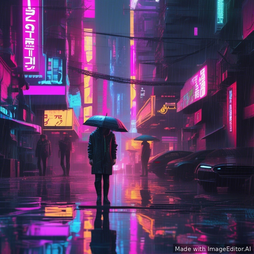 Neon cyberpunk city, rain reflections, ultra detailed