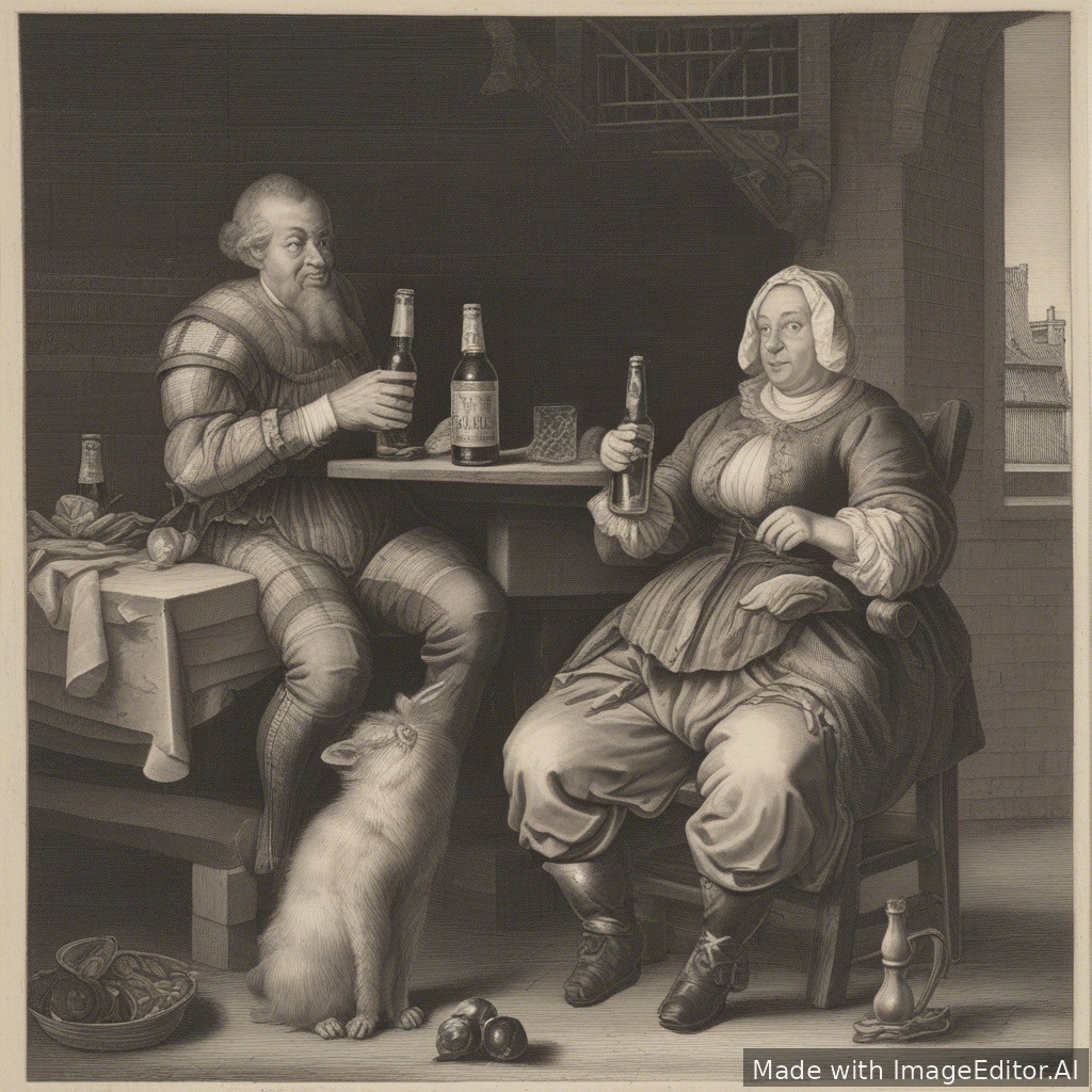 karel de kale met een biertje en met een lekkere vrouw
