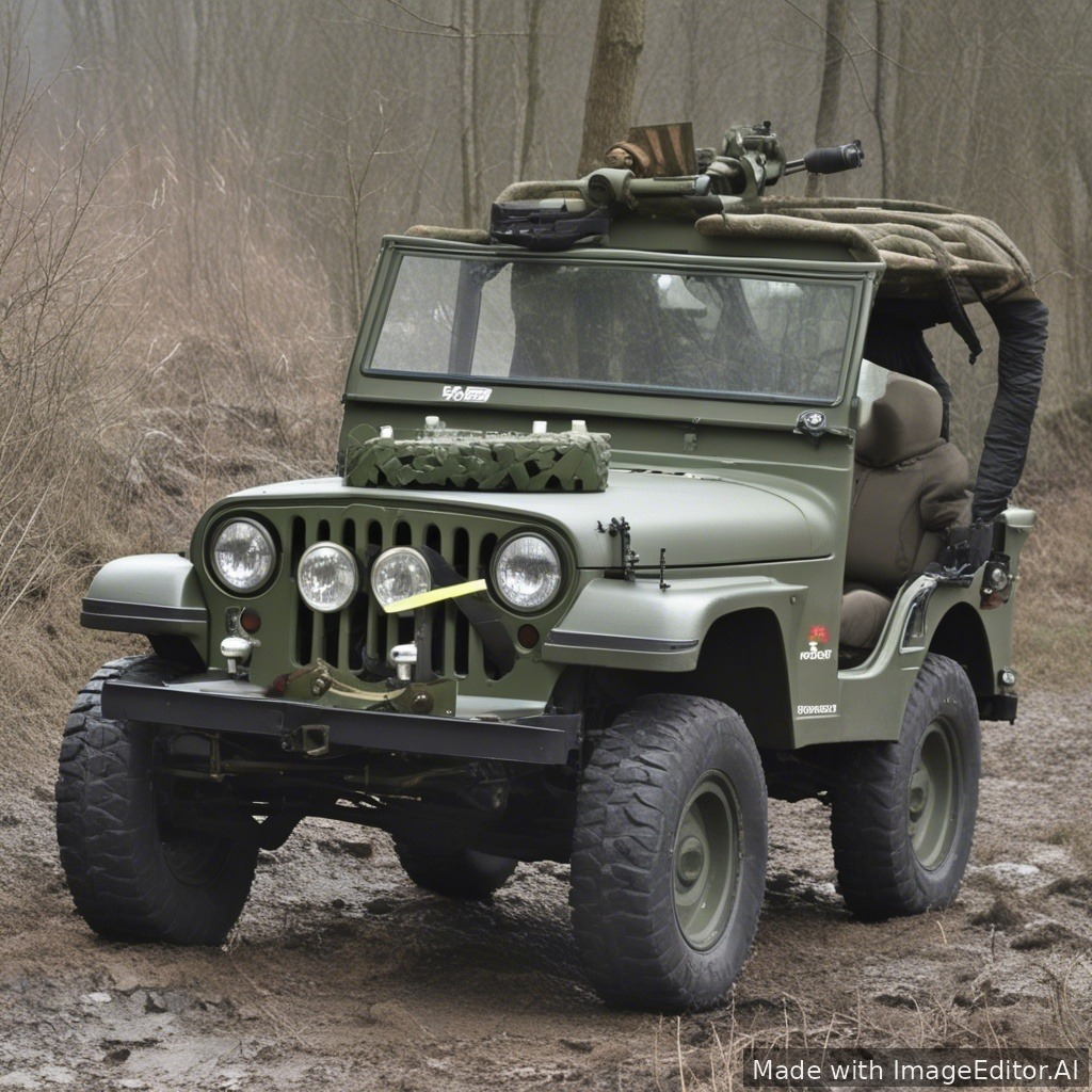 letiaci jeep s ohnami z vyfukov v horach
