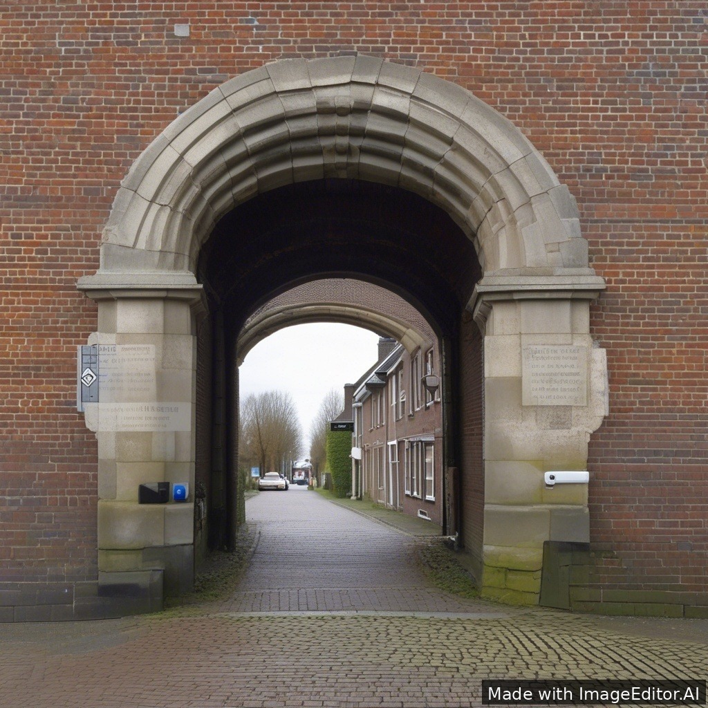 Maak een afbeelding van een poort naar de hemel.
De poort heeft benen, en open armen die welkom heten, en een vriendelijk kijkend gezicht, licht getinte (maar niet blanke) huidskleur. De poort staat open, in de hemel schijnt de zon sterk. 
Maak het foto-realistisch. Geen andere figuren toevoegen, geen bijbelse verwijzingen toevoegen. 