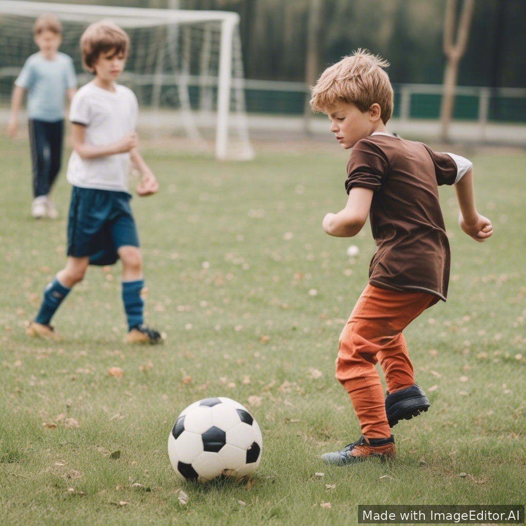 Een sportieve jongen die aan het voetballen is.

