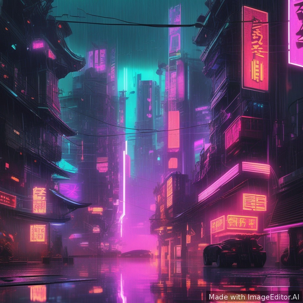 Neon cyberpunk city, rain reflections, ultra detailed with a dragon