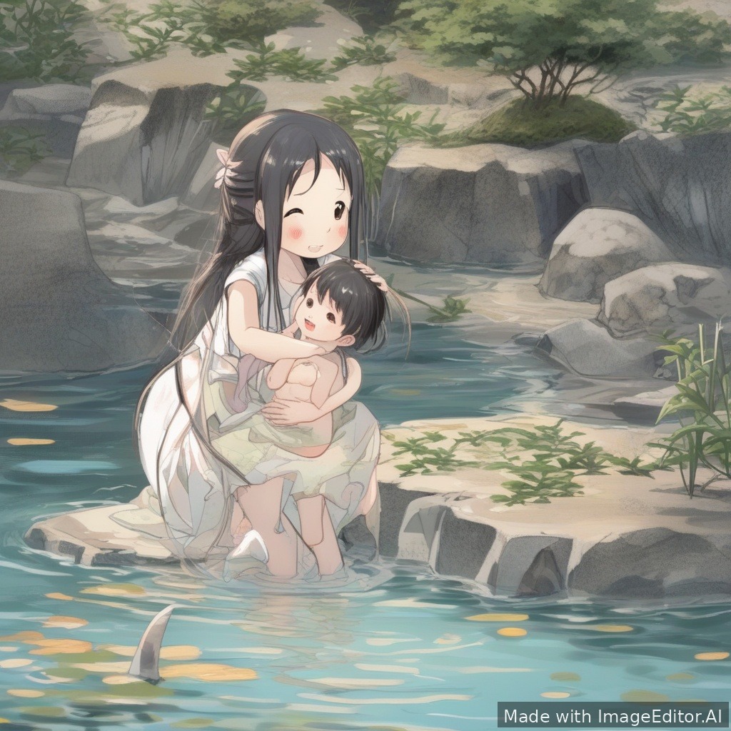 水着姿の小さな女の子が足を広げている