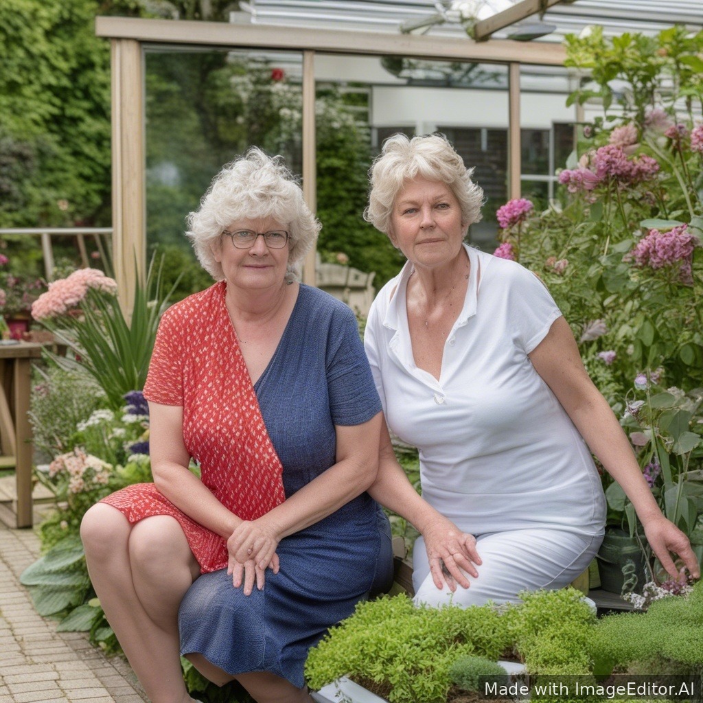 2 dames 40 jaar naakt in de tuin