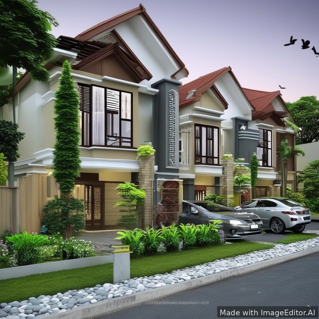 buat desin taman bogenvile dengan ornamen taman dan jalan setapak di dalam area taman
 