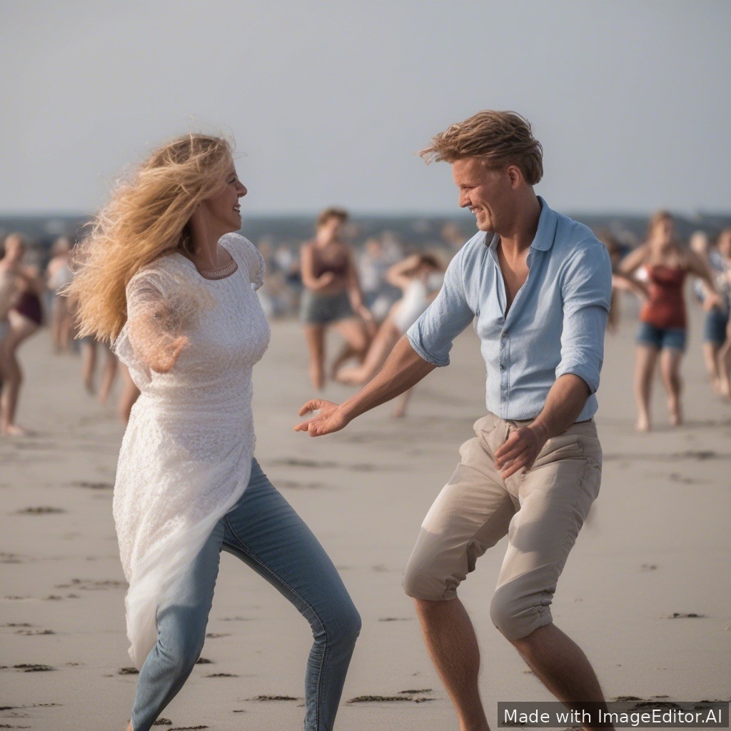 Mensen die aan het dansen zijn op het strand
